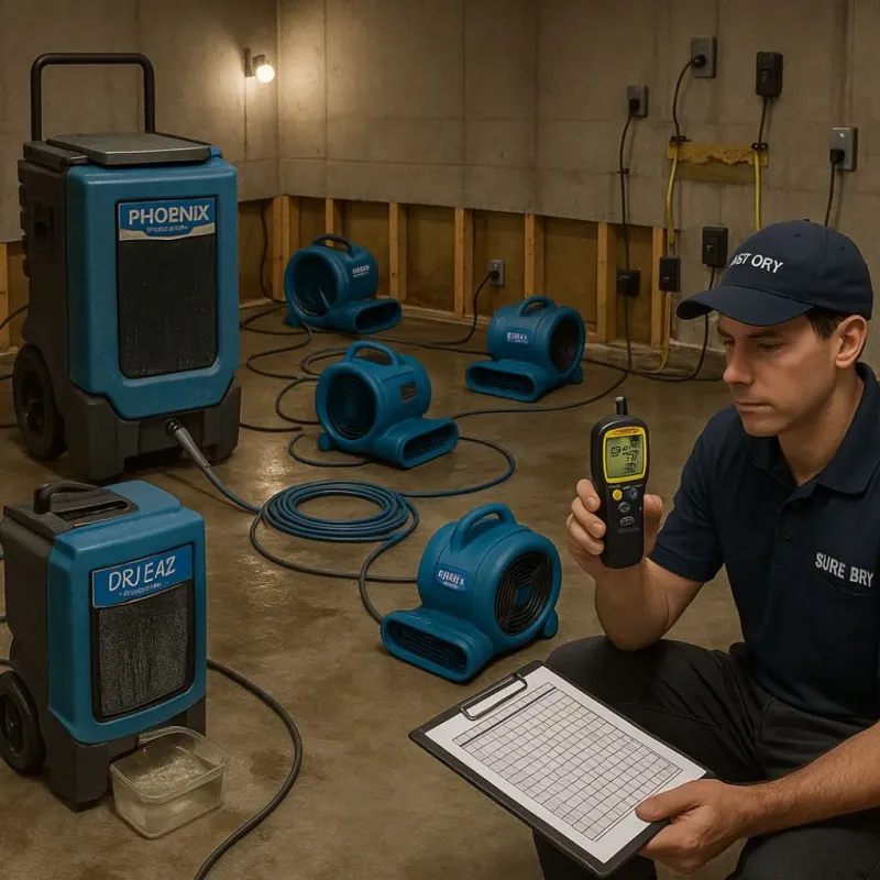 Structural Drying and Dehumidification process in Western Lake, TX